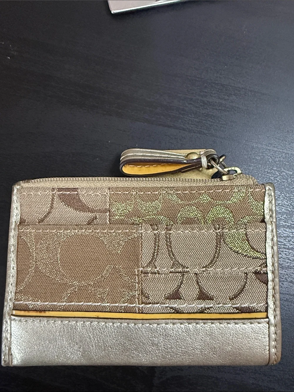 Coach Brown and Metallic Gold Signature Card Wallet with Limited Edition Tag